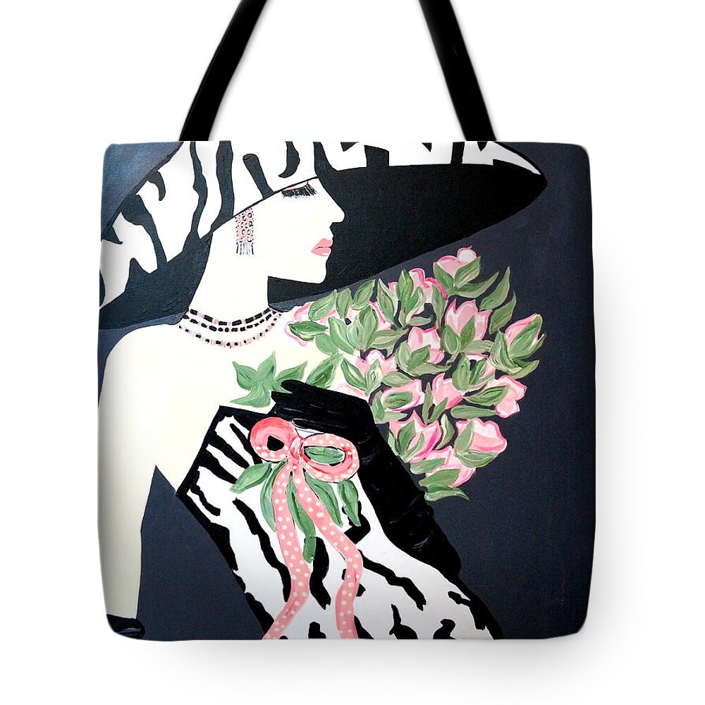 Girl Love's Pink Tote Bag featuring the painting Girl That Loves Pink Art Deco by Nora Shepley