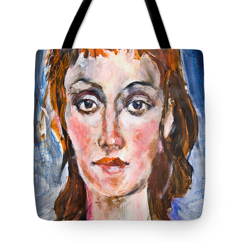 Portrait Tote Bag featuring the painting Girl with ponnytail by Maxim Komissarchik