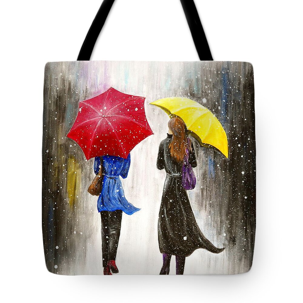 Modern Tote Bag featuring the painting Girlfriends by Kume Bryant