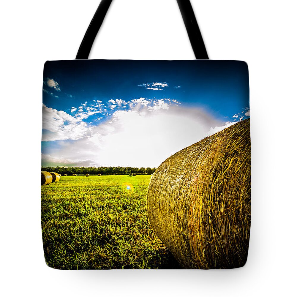 Landscape Tote Bag featuring the photograph Give me More Hay Bale by David Morefield
