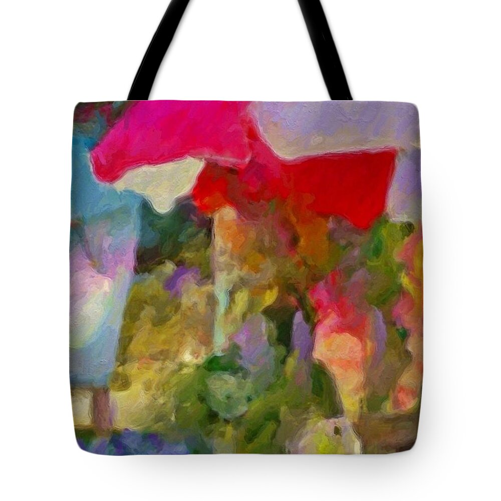Sharkcrossing Tote Bag featuring the painting V Gladiolas For Sale Roadside - Vertical by Lyn Voytershark