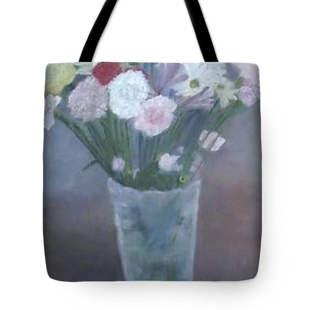 Glass Tote Bag featuring the painting Glass Vase with Flowers by Sheila Mashaw