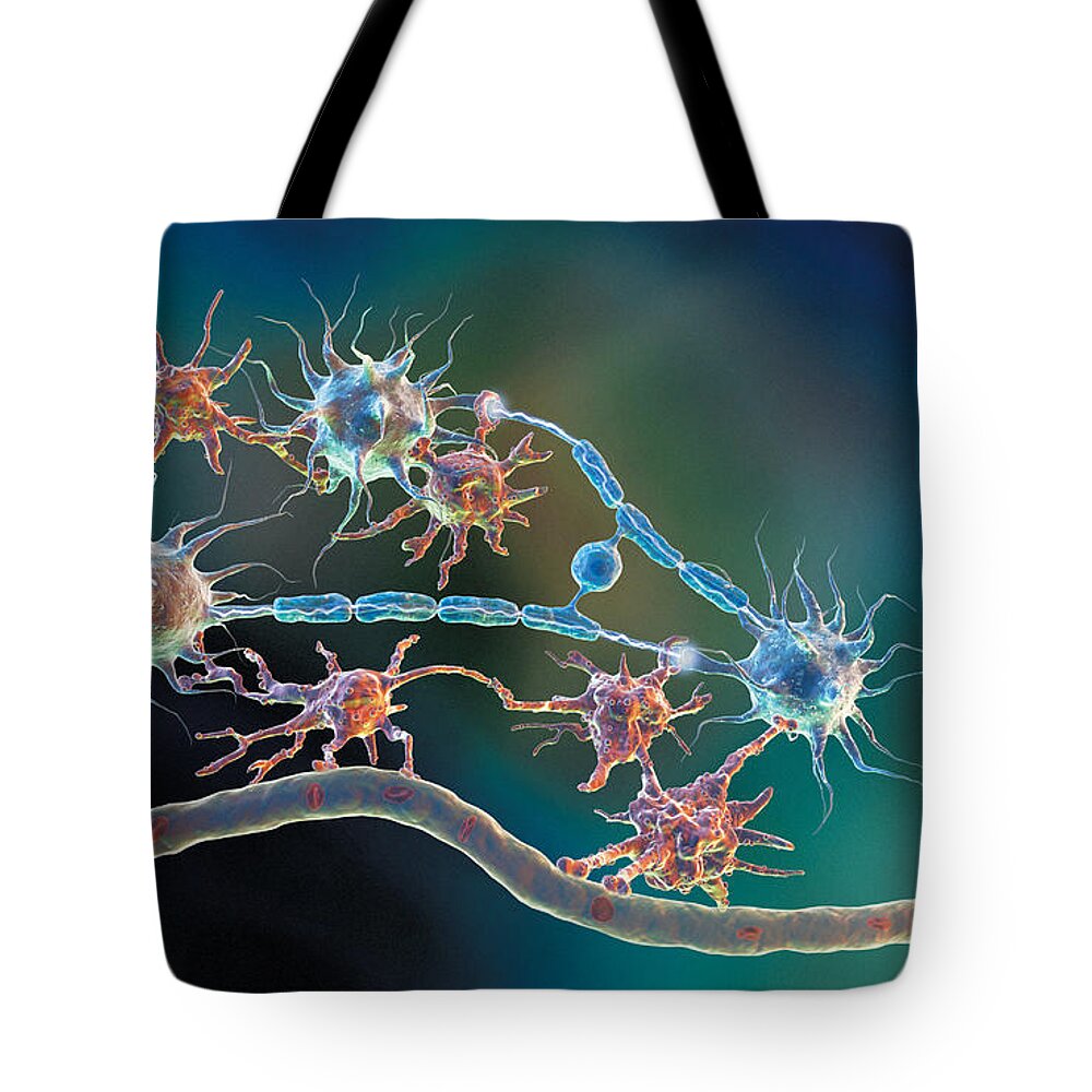 Glia Tote Bag featuring the photograph Glia and Neurons by Hybrid Medical Animation