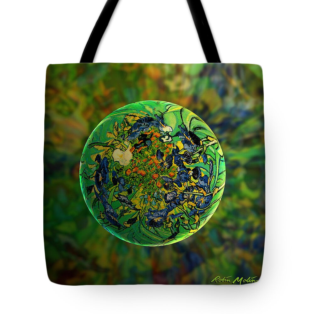 Irises Tote Bag featuring the digital art Globing Earth Irises by Robin Moline