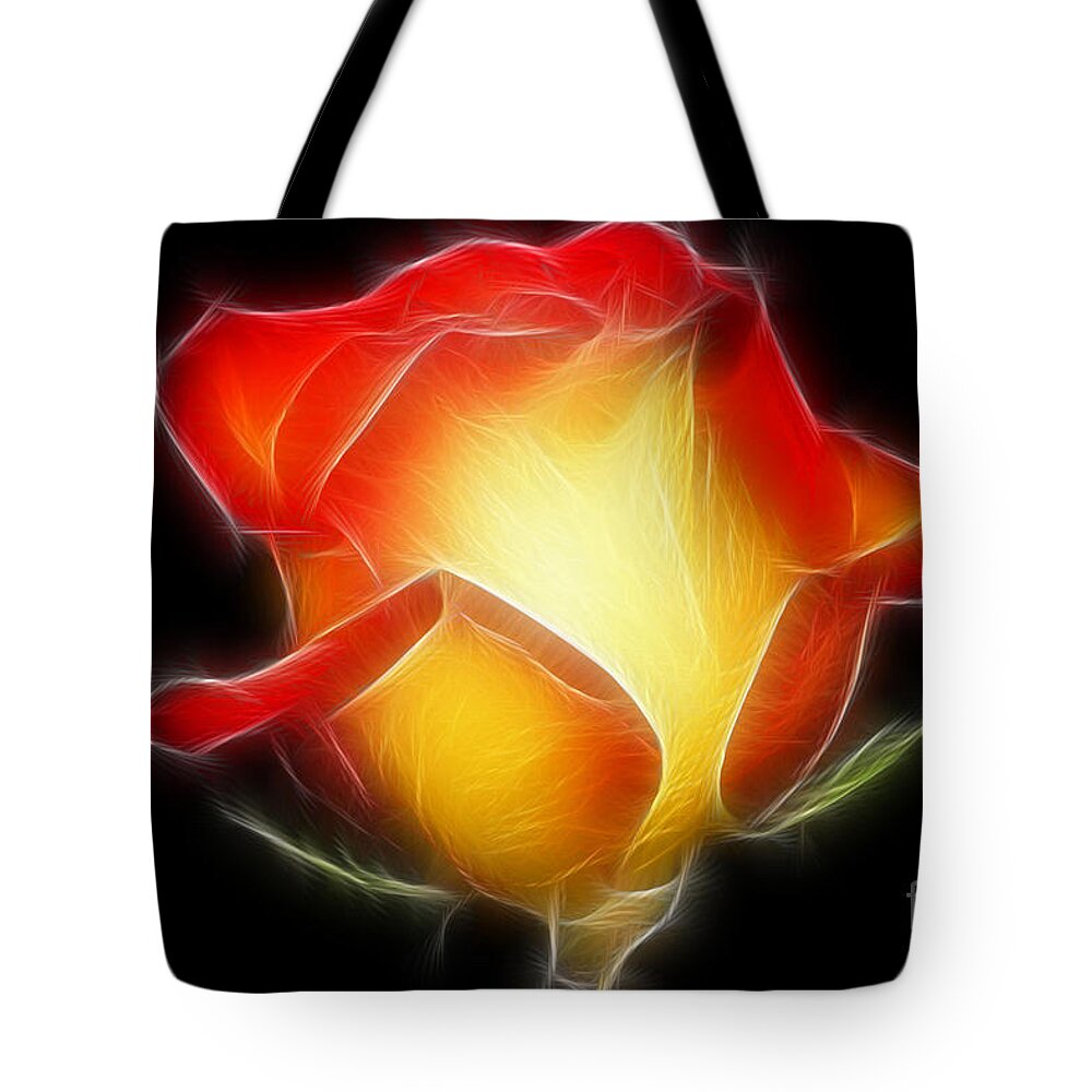 Flower Tote Bag featuring the digital art Glow in The Dark by Teresa Zieba