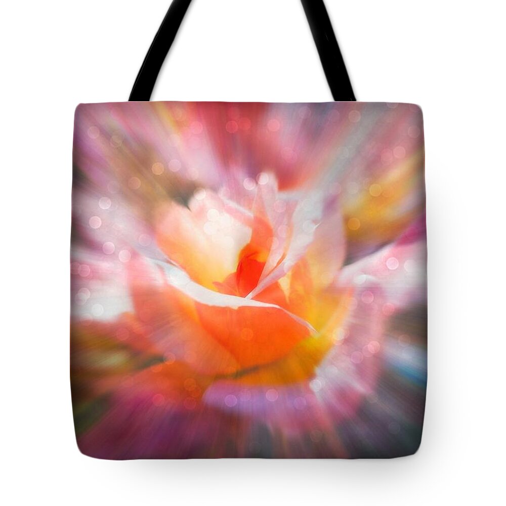 Rose Tote Bag featuring the digital art Glowing Rose fantasy 1 by Lilia S