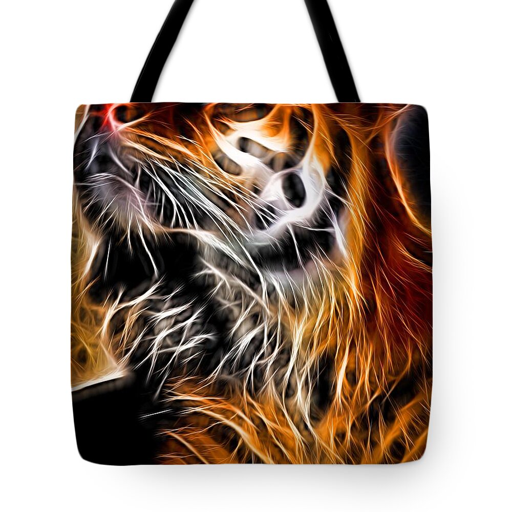 Tiger Tote Bag featuring the painting Glowing Tiger by Jon Volden