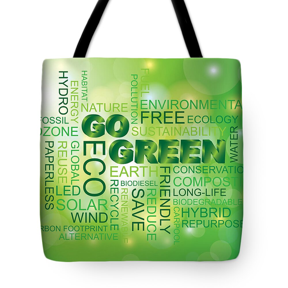 Go Green Word Cloud Green Background Tote Bag by Jit Lim - Fine