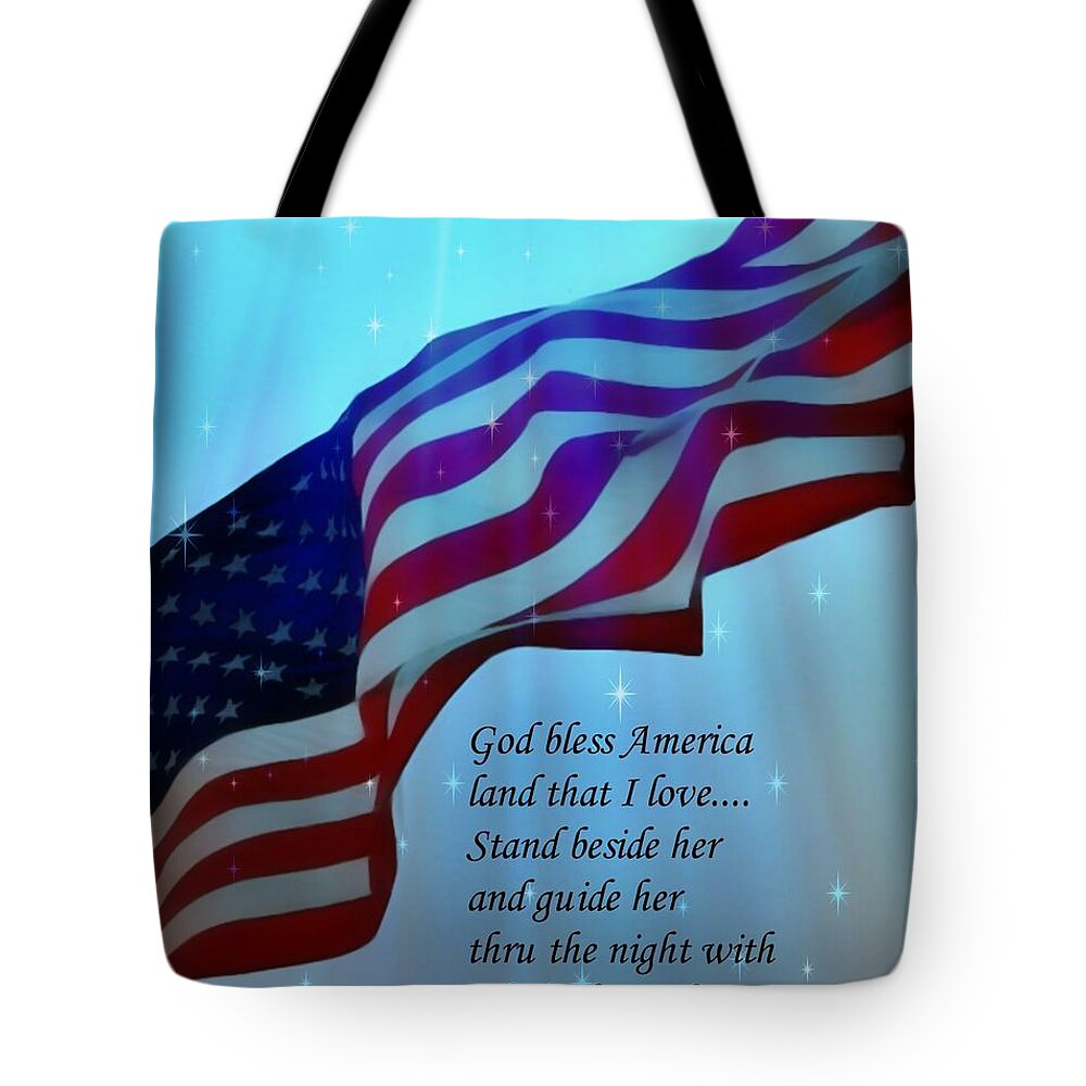 American Flag Tote Bag featuring the digital art God Bless America by Barbara Chichester