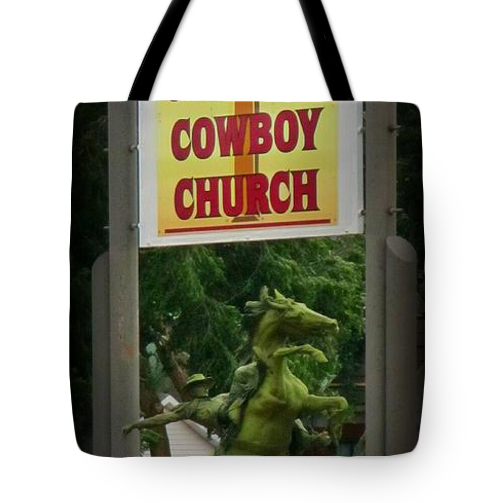 Gods Country Cowboy Church Tote Bag featuring the photograph Gods Country Cowboy Church by John Malone