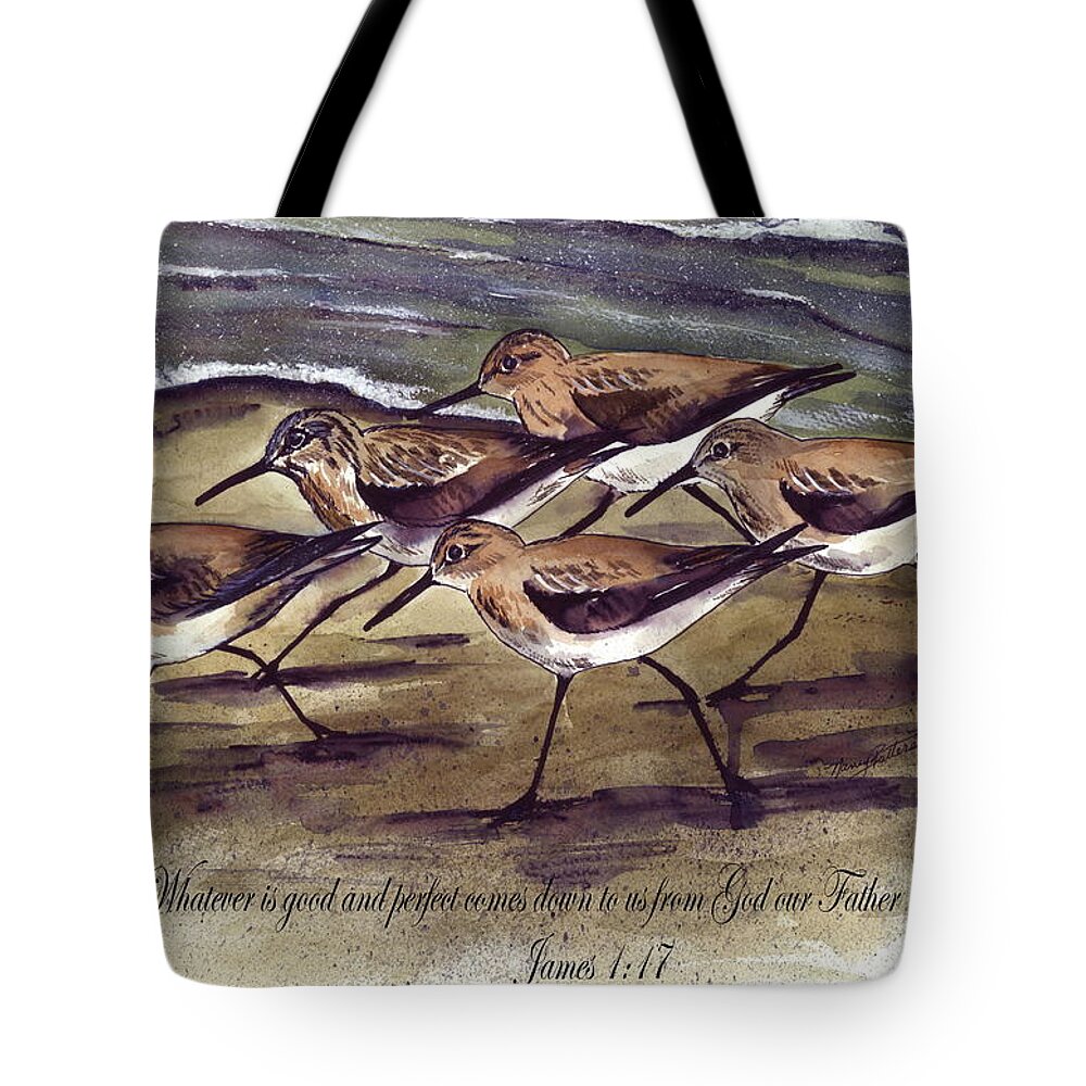 Sandpipers Tote Bag featuring the painting God's Creation by Nancy Patterson