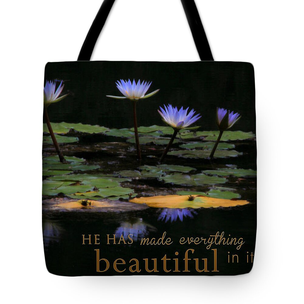 Flower Photography Tote Bag featuring the photograph Peace of Mind with Message by Mary Buck