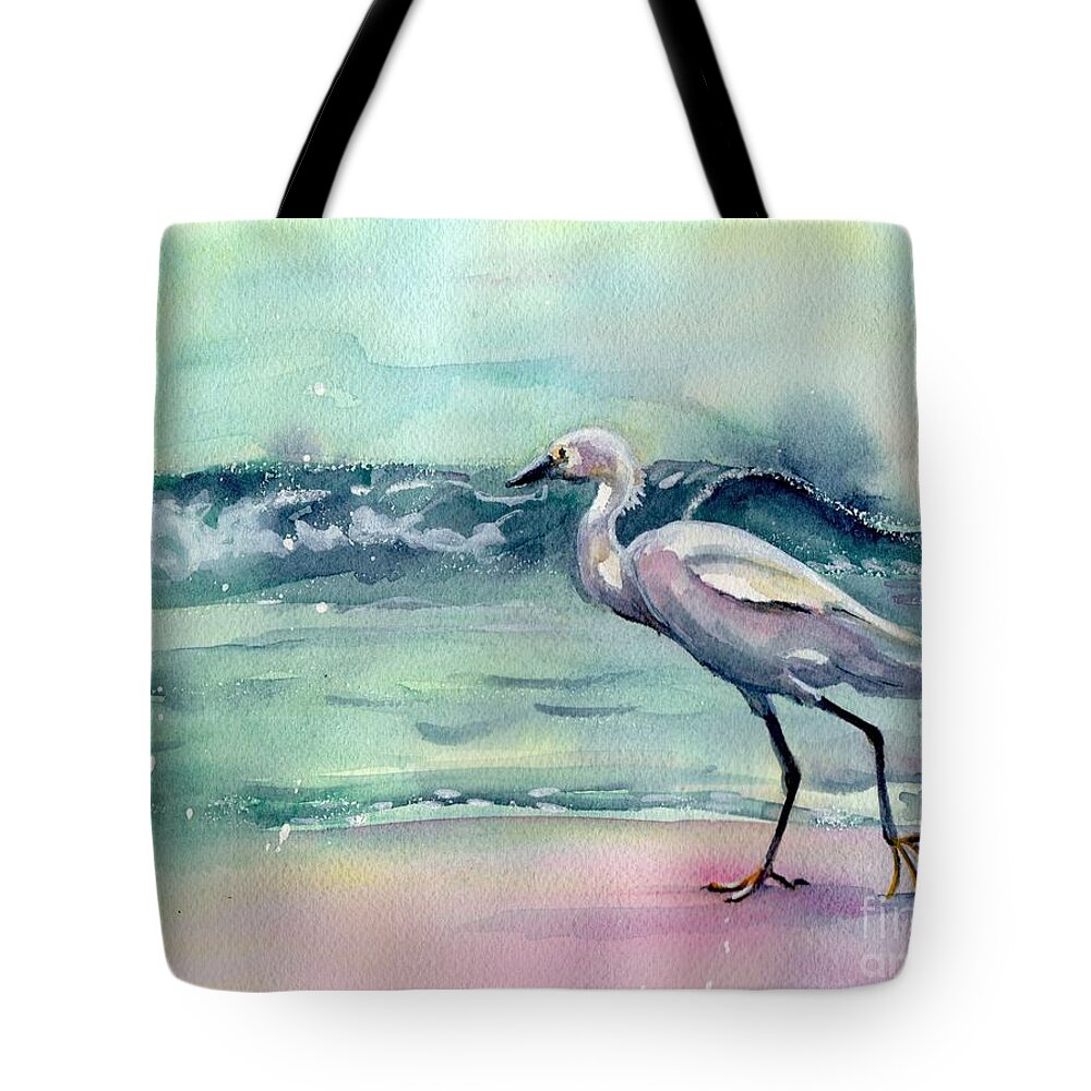 Egret Painting Tote Bag featuring the painting Going Home by Maria Reichert
