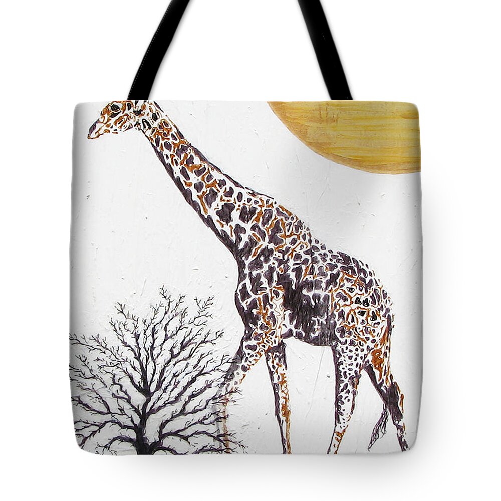Giraffe Tote Bag featuring the painting Going Solo by Stephanie Grant