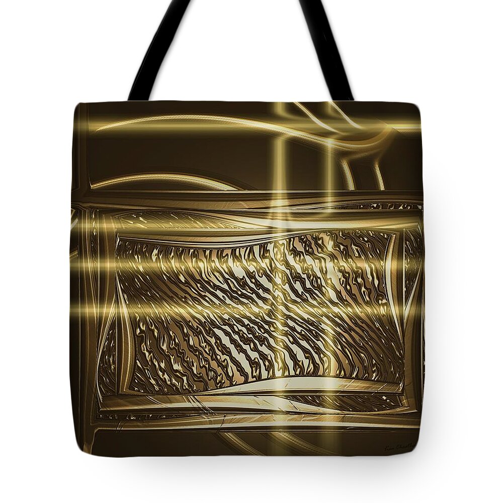 Brown And Gold Tote Bag featuring the digital art Gold Chrome Abstract by Kae Cheatham