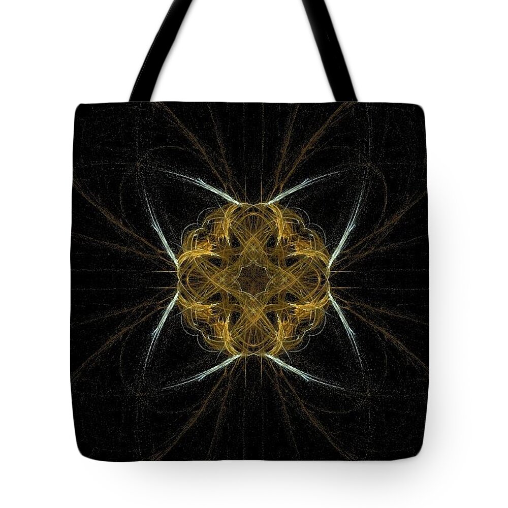 Gold Tote Bag featuring the painting Gold Fractal's Cross by Bruce Nutting