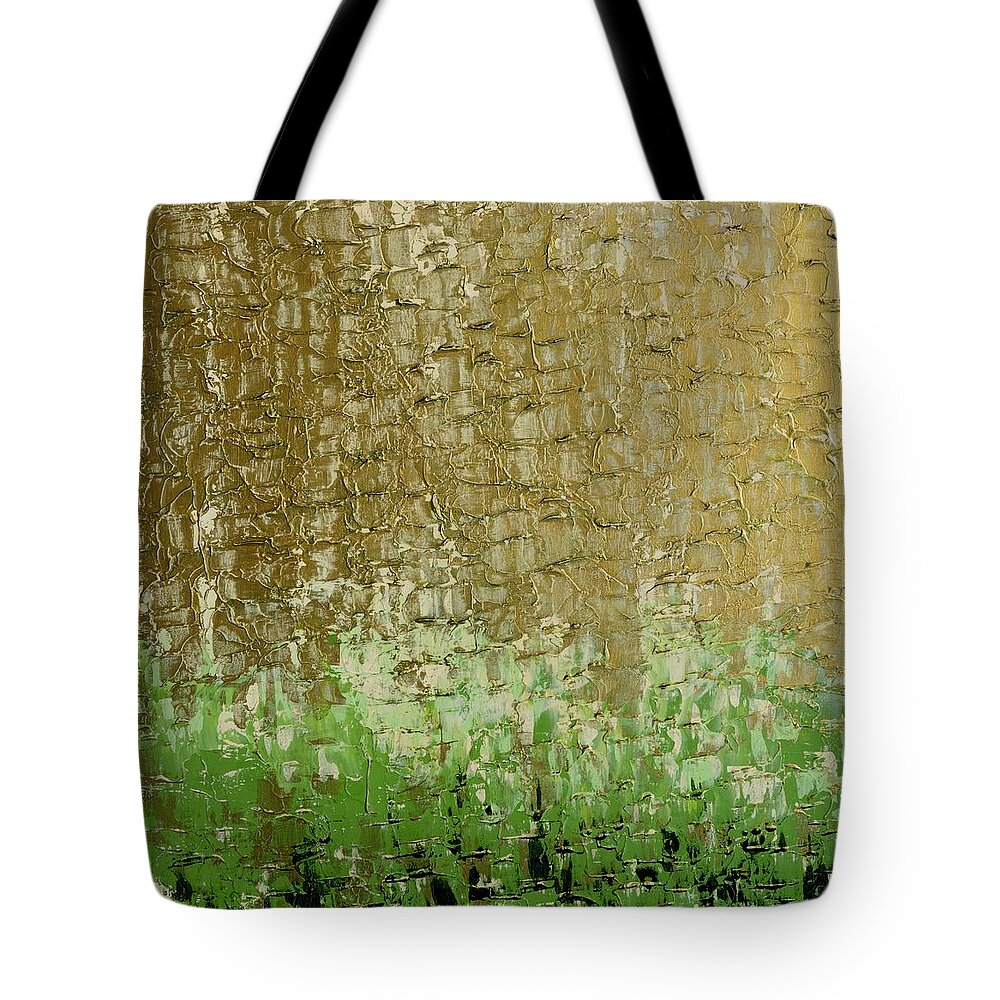 Gold Tote Bag featuring the painting Gold Sky Green Grass by Linda Bailey