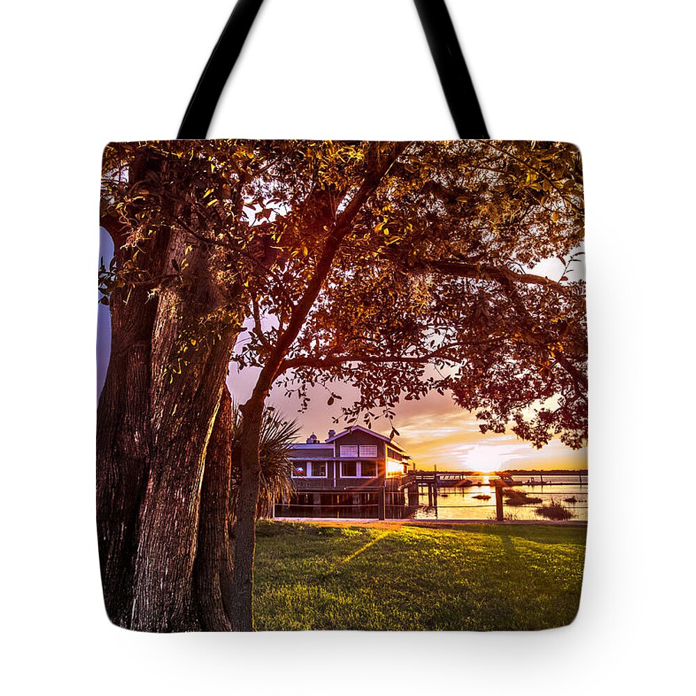 Clouds Tote Bag featuring the photograph Golden at Jekyll by Debra and Dave Vanderlaan