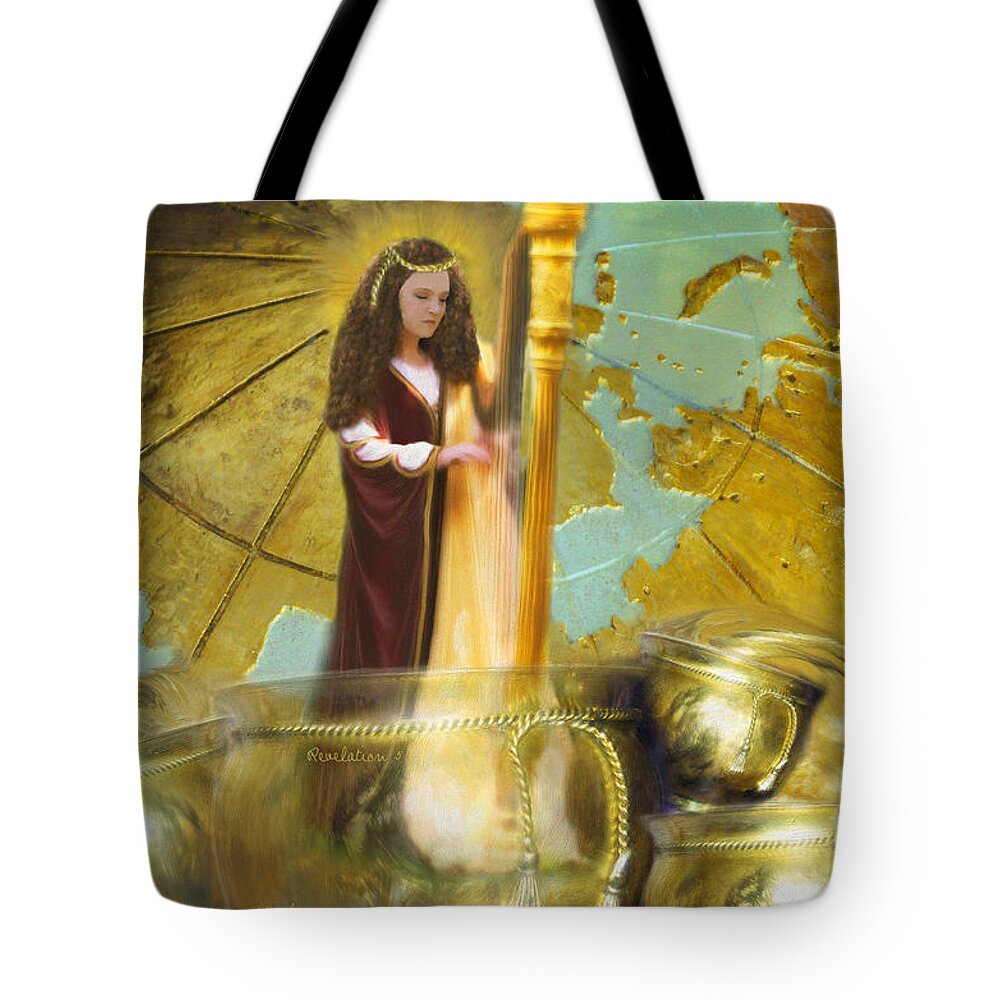 Prophetic Art Tote Bag featuring the painting Golden Bowls of Prayer by Constance Woods