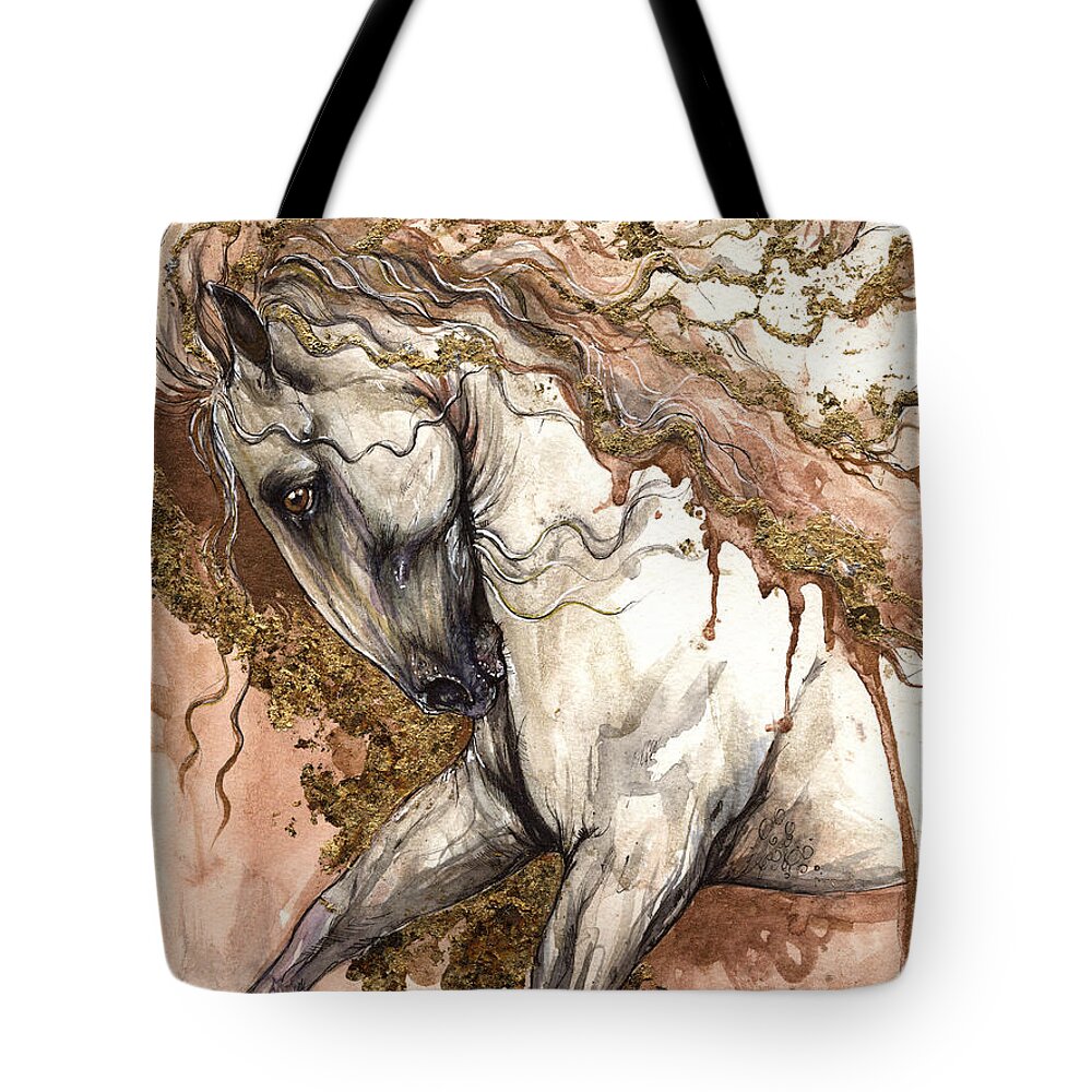 Horse Tote Bag featuring the painting Golden Brown by Ang El