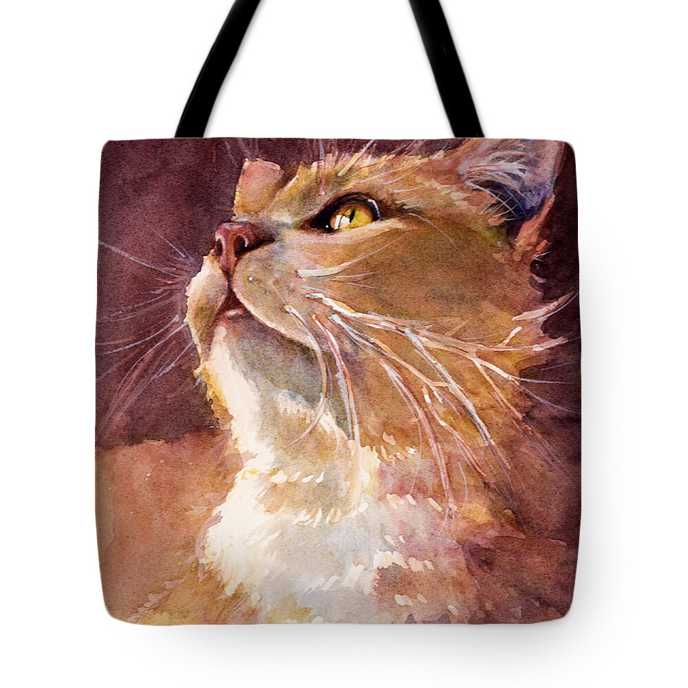 Cat Tote Bag featuring the painting Golden Eyes by Judith Levins