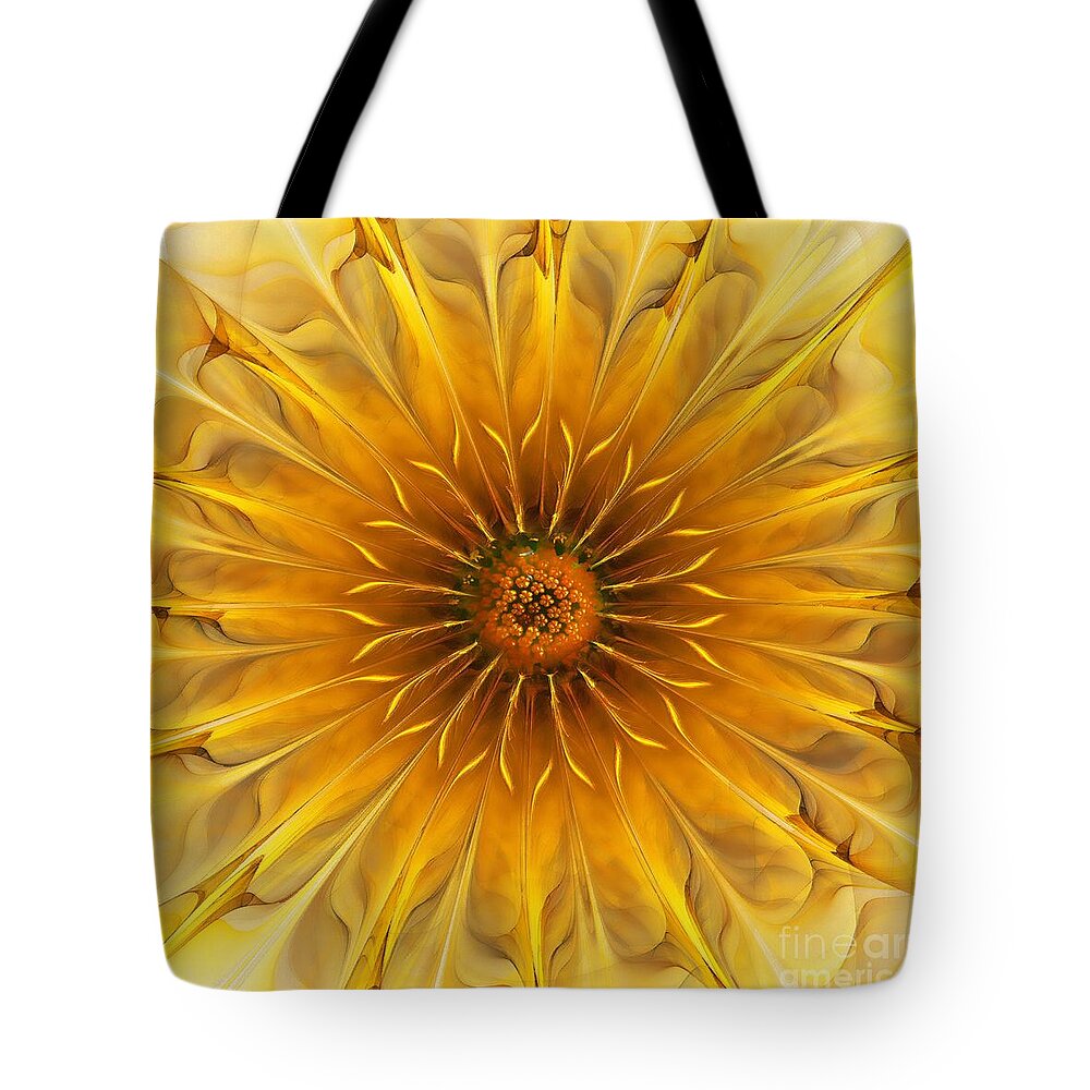 Abstract Tote Bag featuring the digital art Golden Flower by Klara Acel