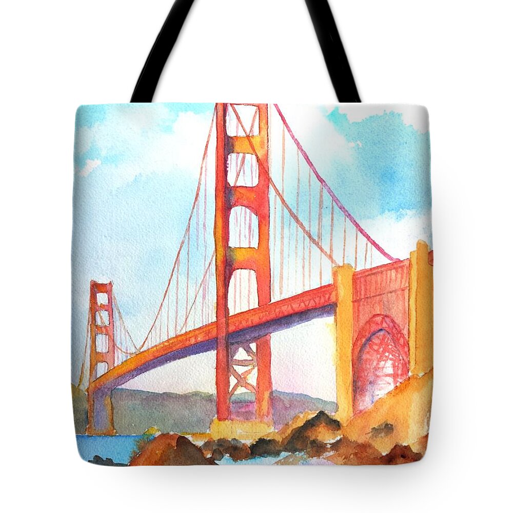 Golden Gate Bridge Tote Bag featuring the painting Golden Gate Bridge 3 by Carlin Blahnik CarlinArtWatercolor