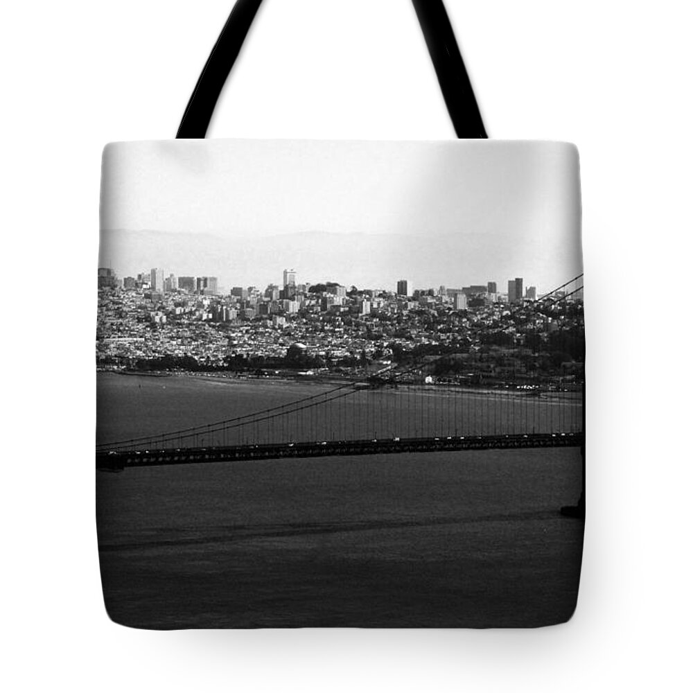 Golden Gate Bridge Tote Bag featuring the photograph Golden Gate Bridge in Black and White by Linda Woods