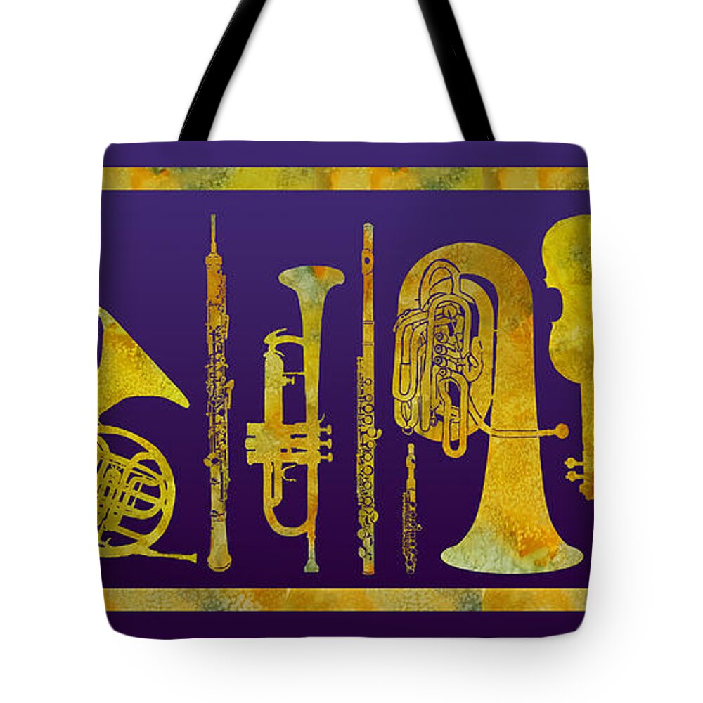 Orchestral Tote Bag featuring the digital art Golden Orchestra by Jenny Armitage
