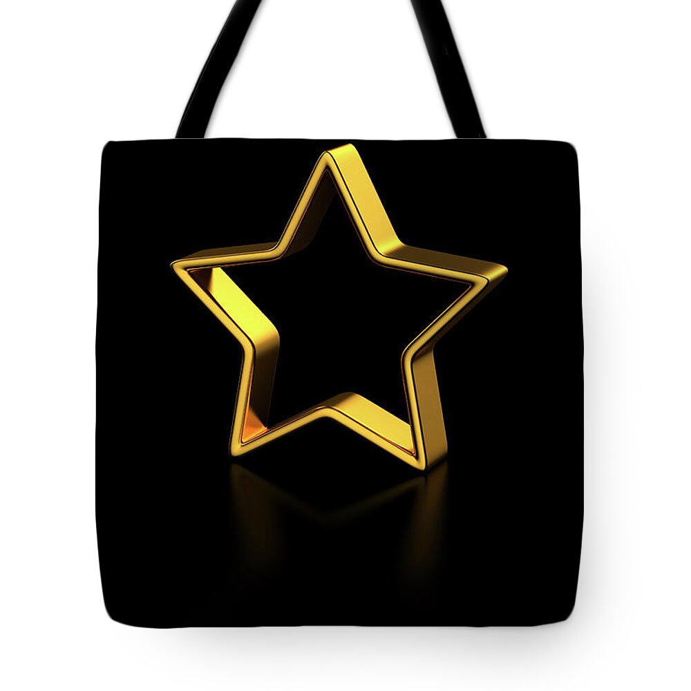 Black Background Tote Bag featuring the photograph Golden Star On Black Reflective by Bjorn Holland