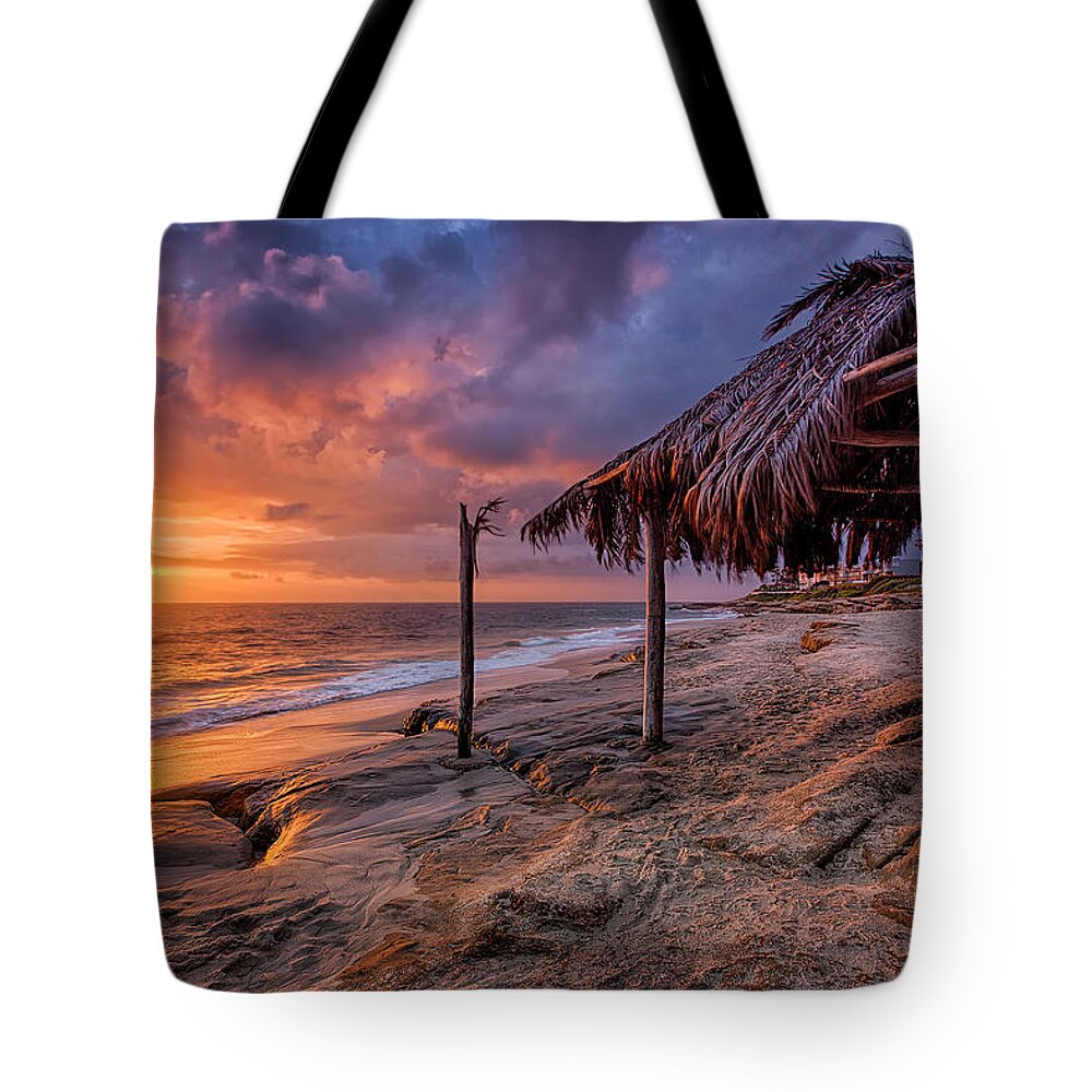 Beach Tote Bag featuring the photograph Golden Sunset The Surf Shack by Peter Tellone