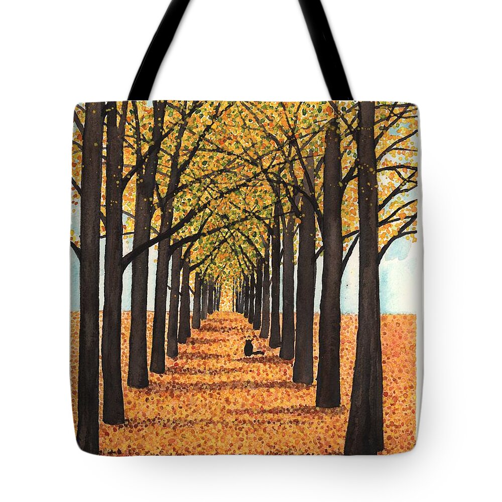 Allee Tote Bag featuring the painting Golden Way by Hilda Wagner