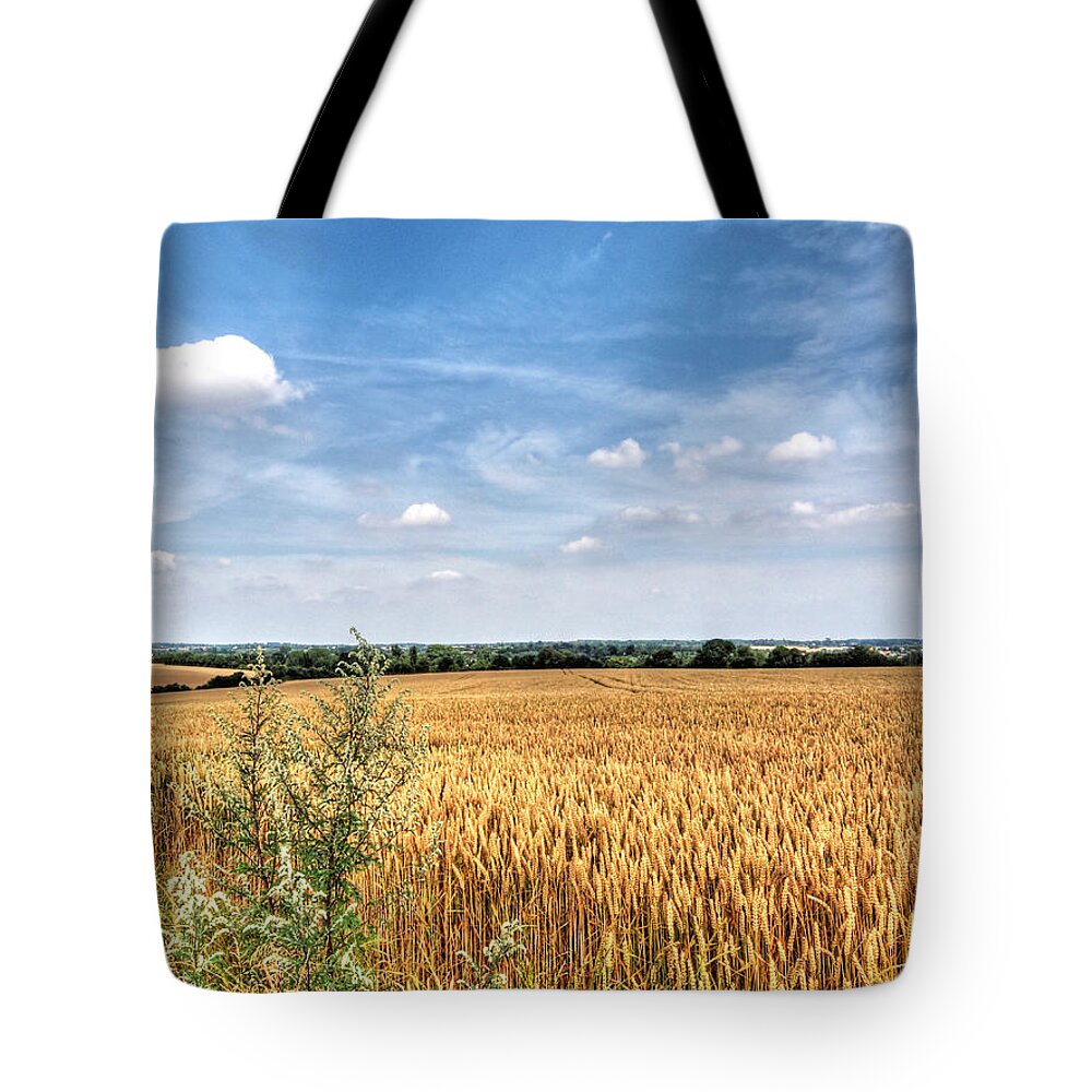 Farm Landscape Tote Bag featuring the photograph Golden Wheat Fields by Gill Billington