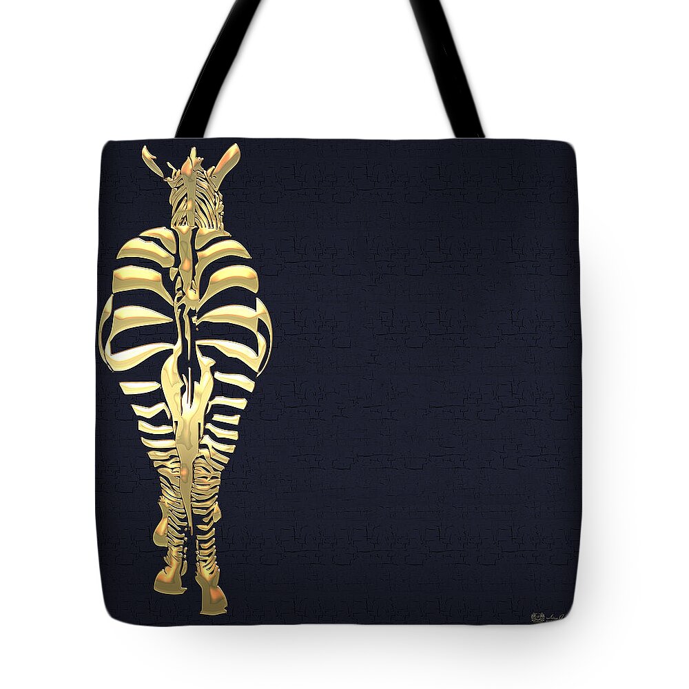 'beasts Creatures And Critters' Collection By Serge Averbukh Tote Bag featuring the digital art Golden Zebra on Charcoal Black by Serge Averbukh
