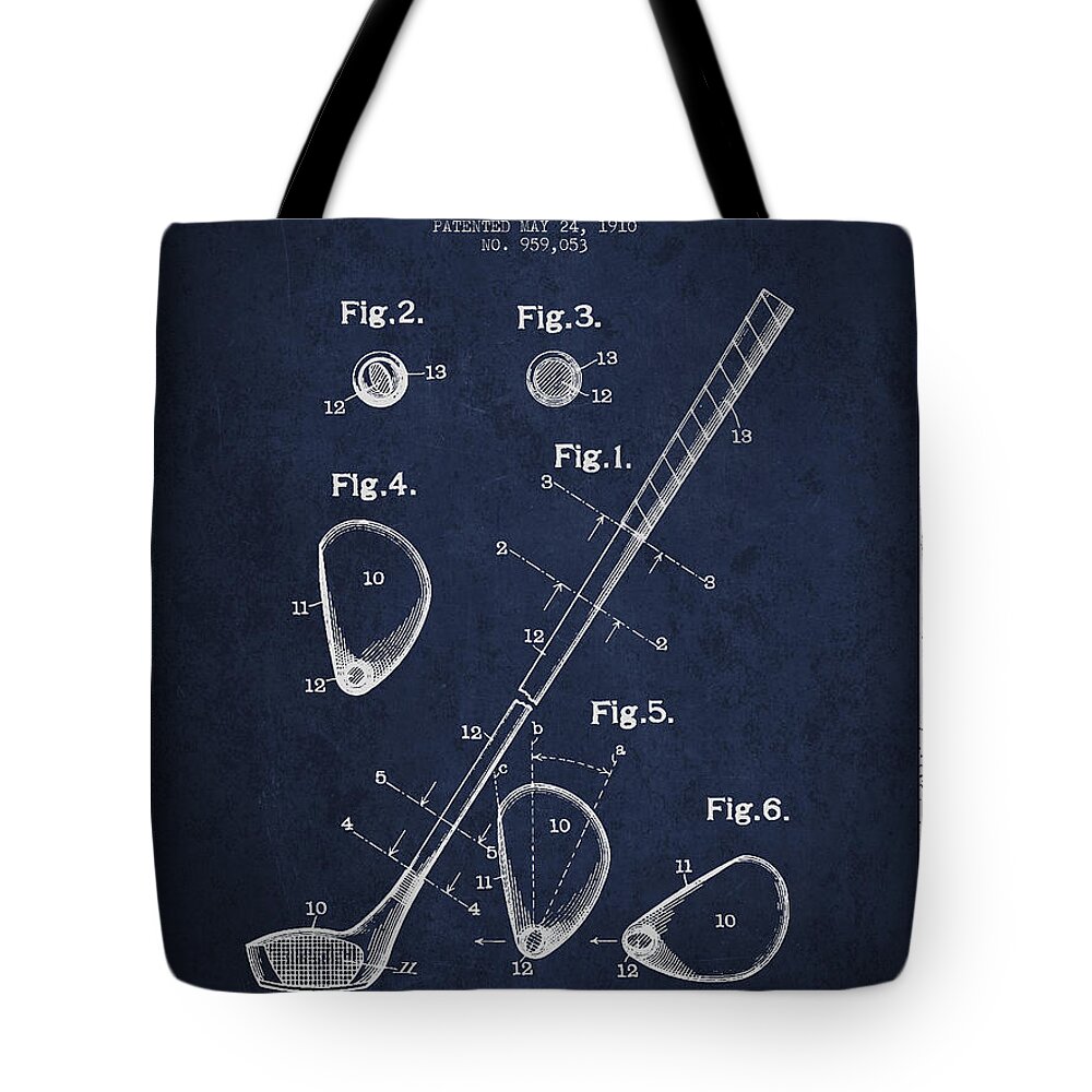 Golf Tote Bag featuring the digital art Golf Club Patent Drawing From 1910 by Aged Pixel