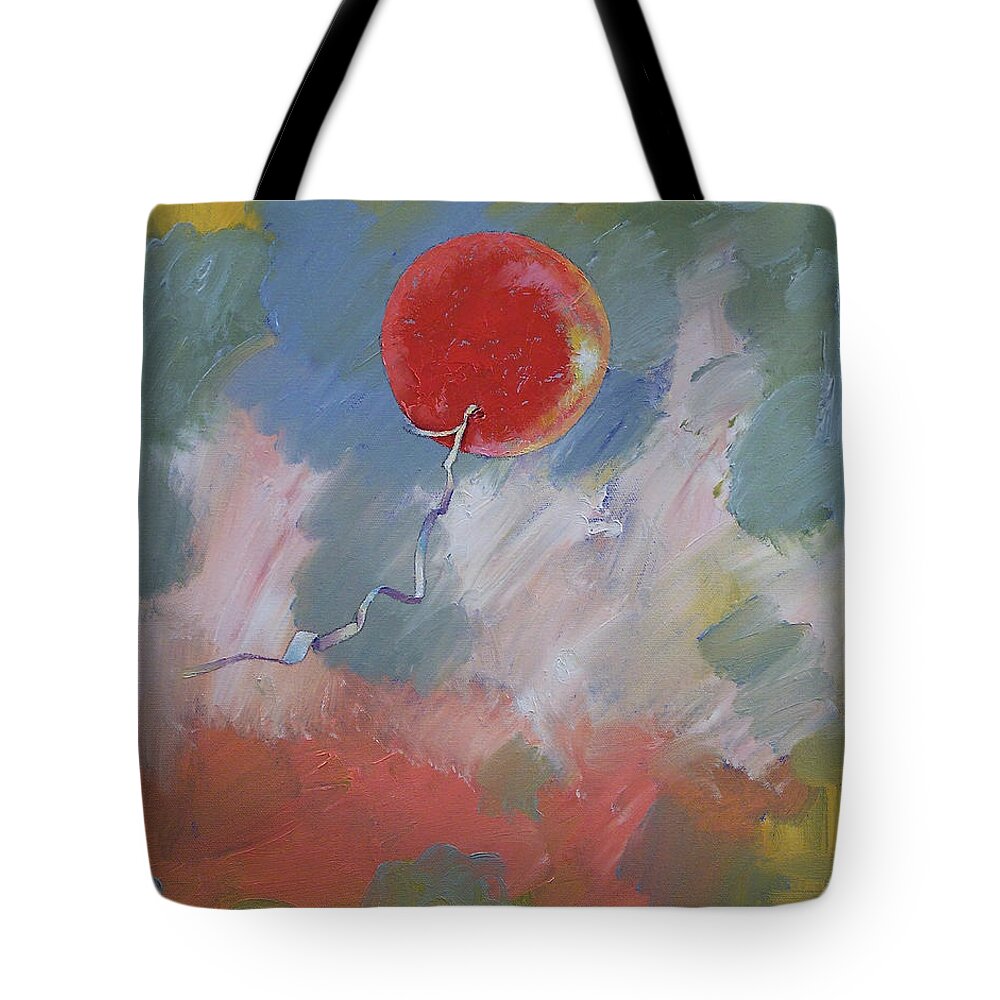 Goodbye Tote Bag featuring the painting Goodbye Red Balloon by Michael Creese