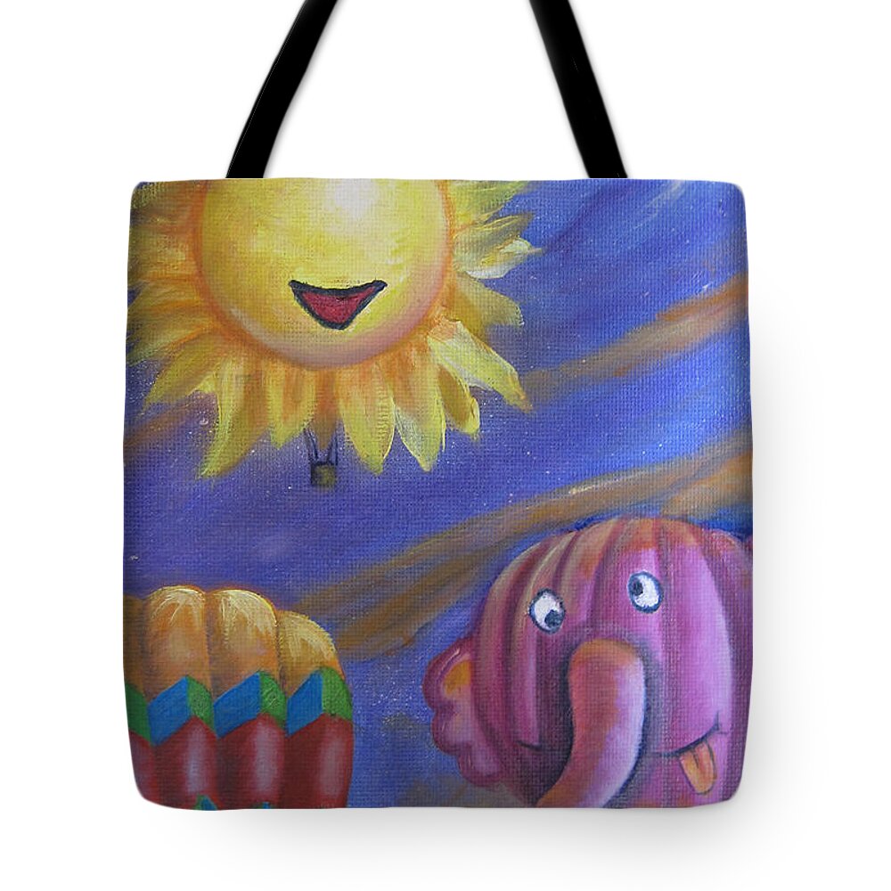 Hot Air Balloons Tote Bag featuring the painting Gooood Morning by Sherry Strong