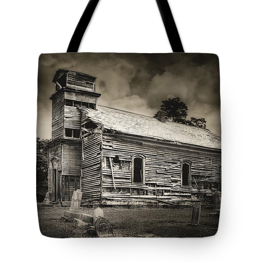 Cemetery Tote Bag featuring the photograph Gospel Center Church I by Tom Mc Nemar