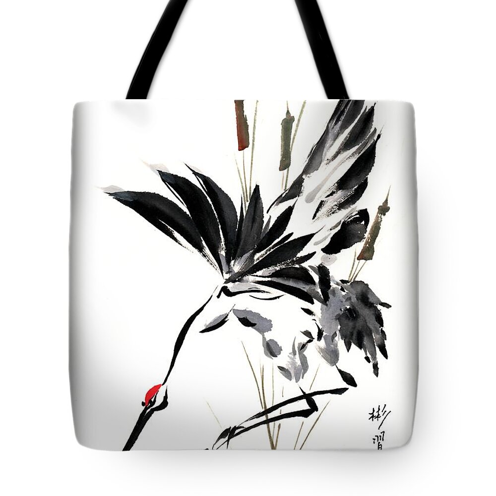 Chinese Brush Painting Tote Bag featuring the painting Grace of Descent by Bill Searle