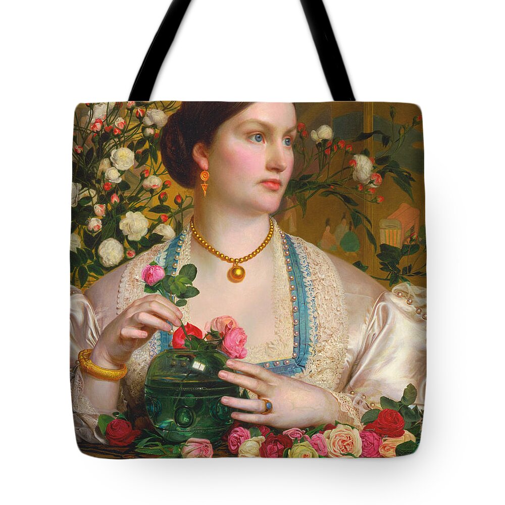Frederick Sandys Tote Bag featuring the painting Grace Rose by Frederick Sandys