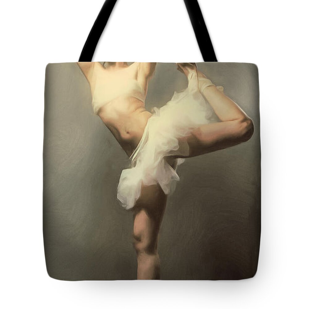Impressionistic Tote Bag featuring the painting Graceful En Pointe Ballerina by Georgiana Romanovna