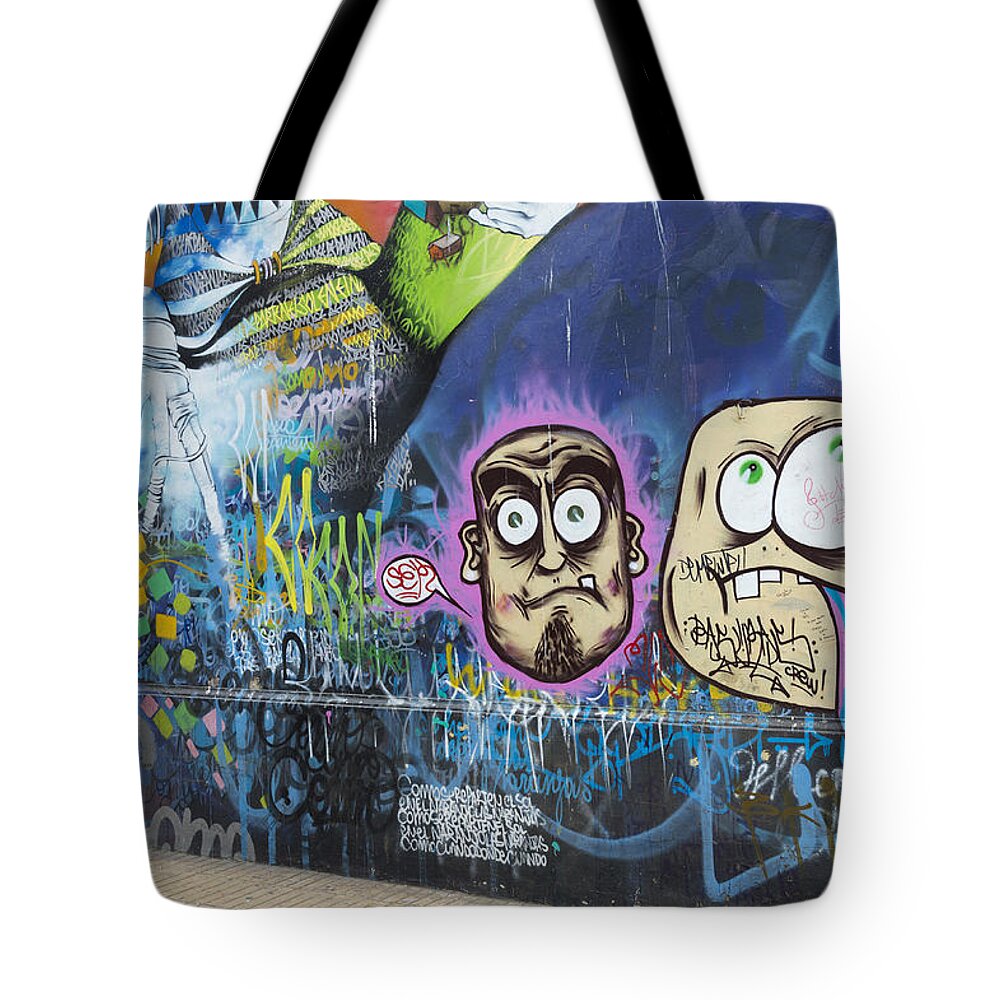Chile Tote Bag featuring the painting Graffiti Wall Art In Valparaiso, Chile by John Shaw