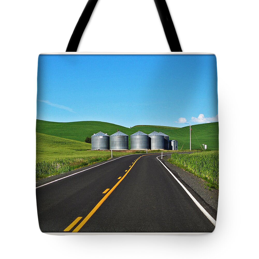 Palouse Tote Bag featuring the photograph Grain Bins by Farol Tomson