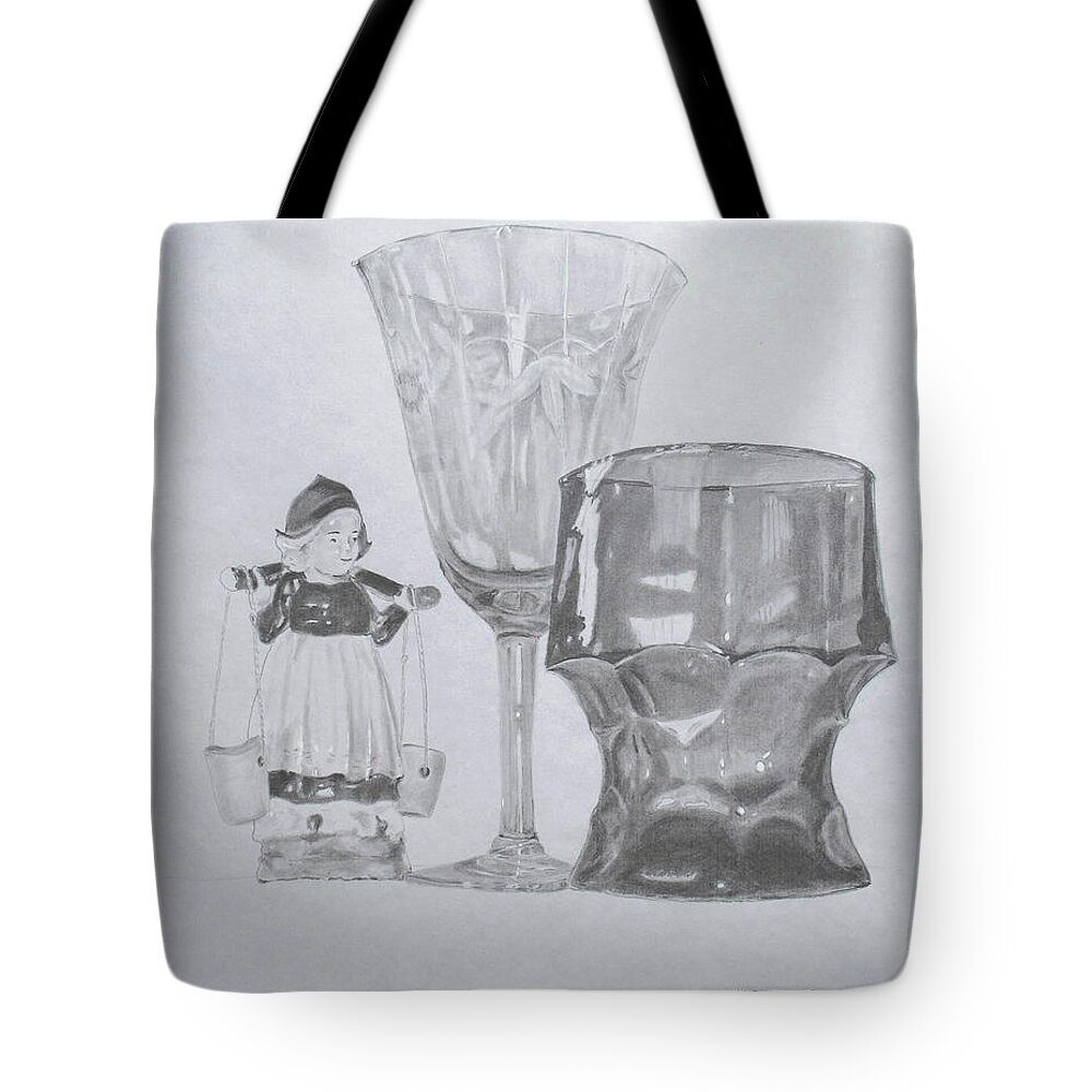 Glassware Tote Bag featuring the drawing Grammas Glasses by Mary Ellen Mueller Legault