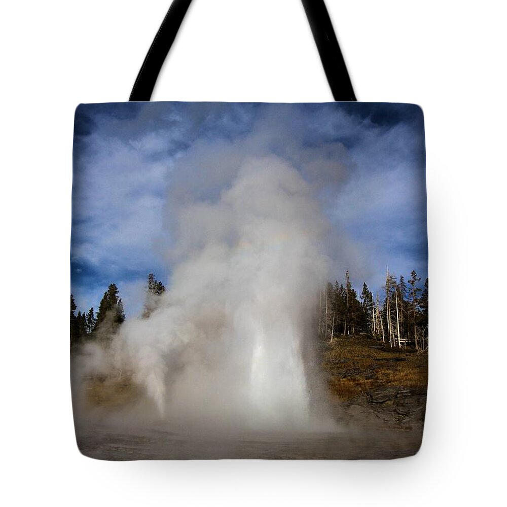 West Triplet Geyser Tote Bag featuring the photograph Grand And Vent by Adam Jewell