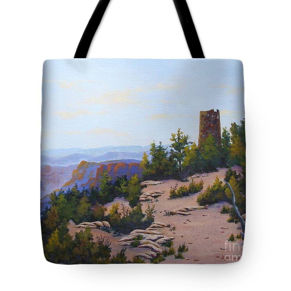 Grand Canyon Tote Bag featuring the painting Grand Canyon Watchtower by Jerry Walker
