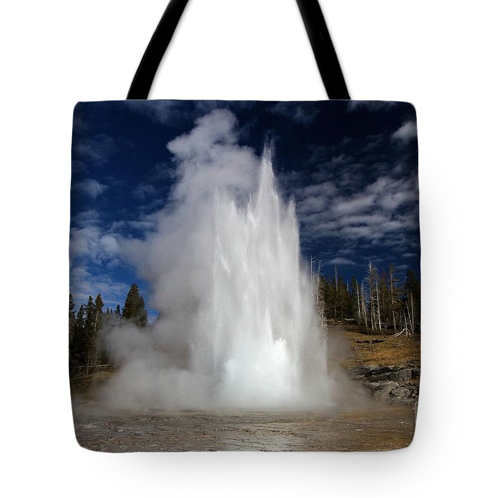 Grand Geyser Tote Bag featuring the photograph Grand Eruption by Adam Jewell