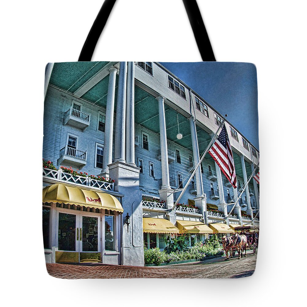 Mackinac Island Tote Bag featuring the photograph Grand Hotel - Image 001 by Mark Madere