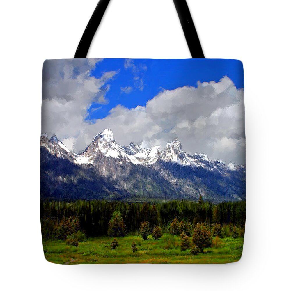 Mountains Tote Bag featuring the painting Grand Teton Mountains by Bruce Nutting