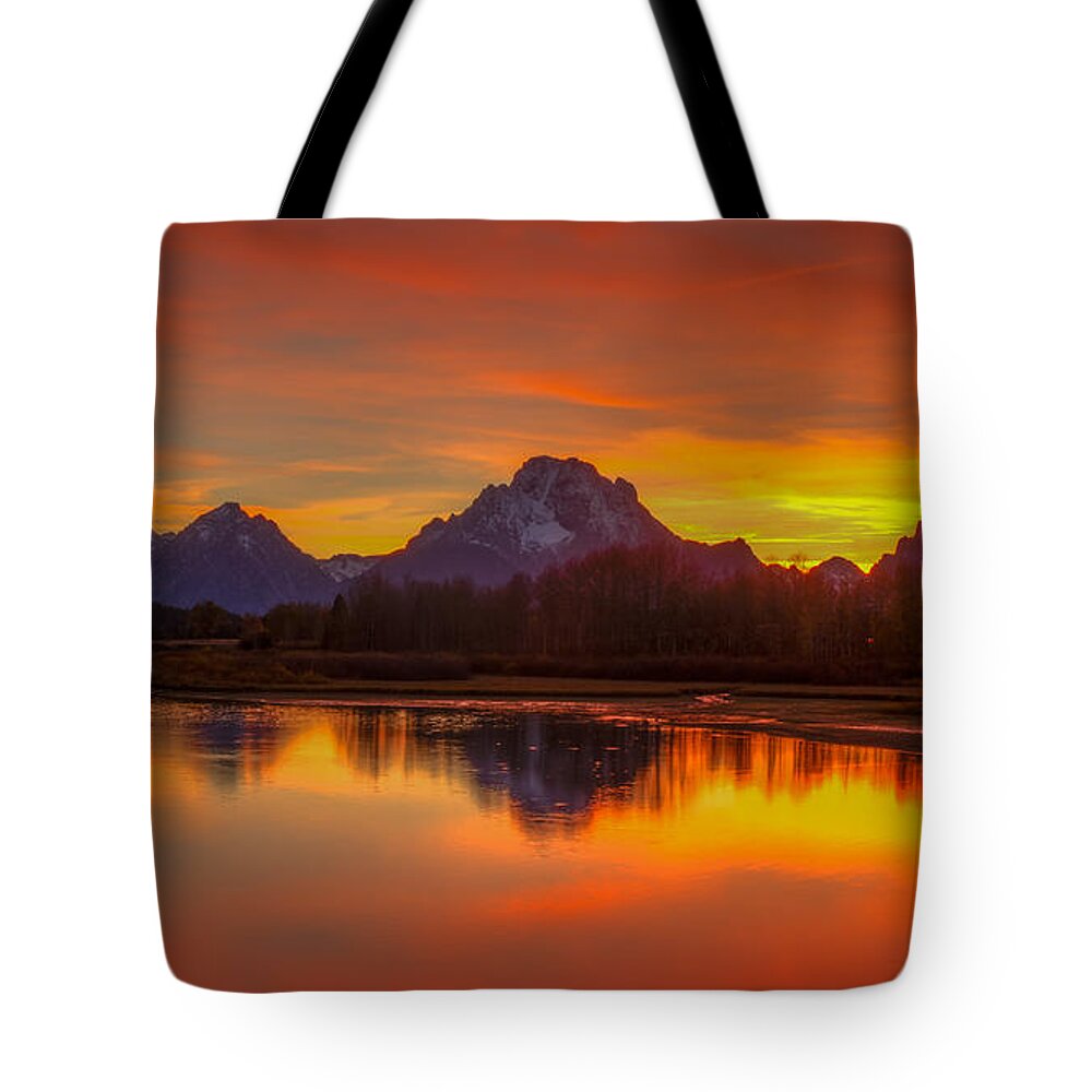 Grand Tetons Tote Bag featuring the photograph Grand Teton Sunset by Brenda Jacobs